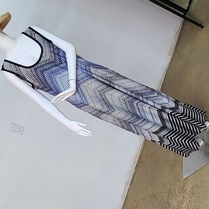 Sleeveless Blue and Black Patterned Maxi Dress